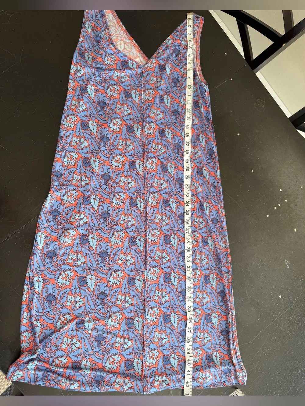 Tory Burch midi dress v neck orange blue paisley leaf pattern L